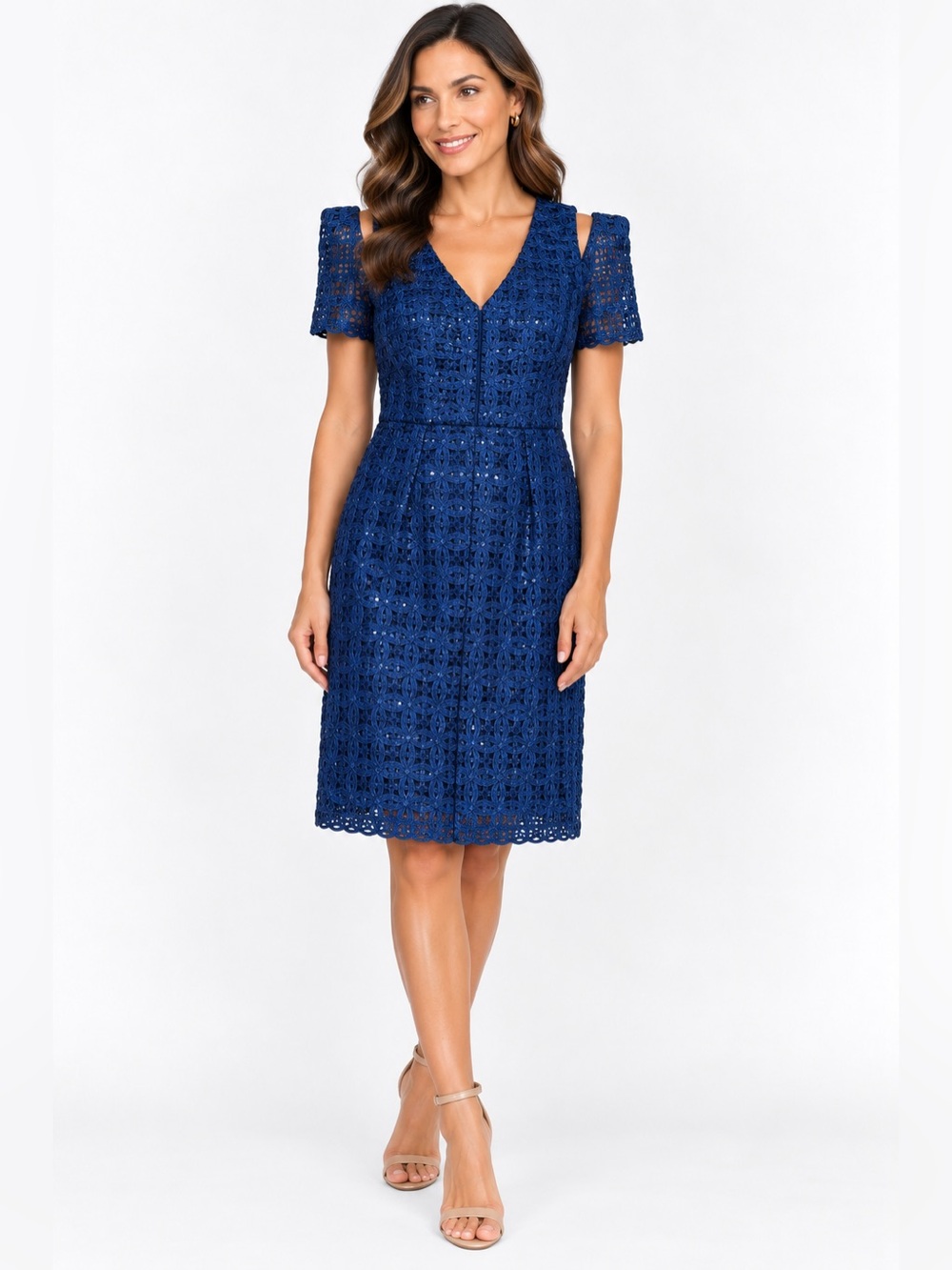 NWT Alexander by Daymor Navy Sequin Lace Cocktail Dress Size 10